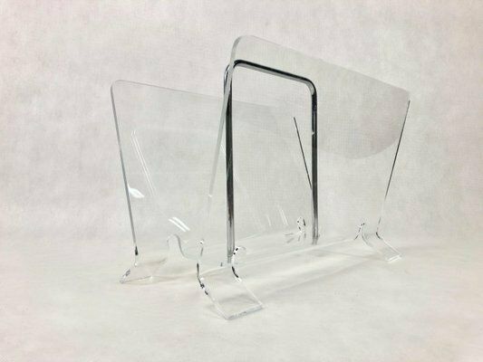 Acrylic Glass Magazine Rack, 1980s photo furniture