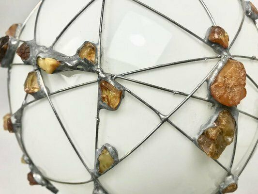 Vintage Danish Table Lamp With Handcrafted Amber Decoration From Jørgen Mørup, 1970s photo vinterior