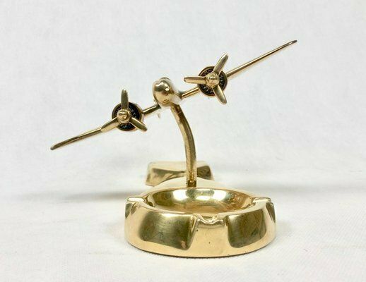 Polish Model Pzl37 łoś Desk Plane With Ashtray In Brass, 1930s photo for sale