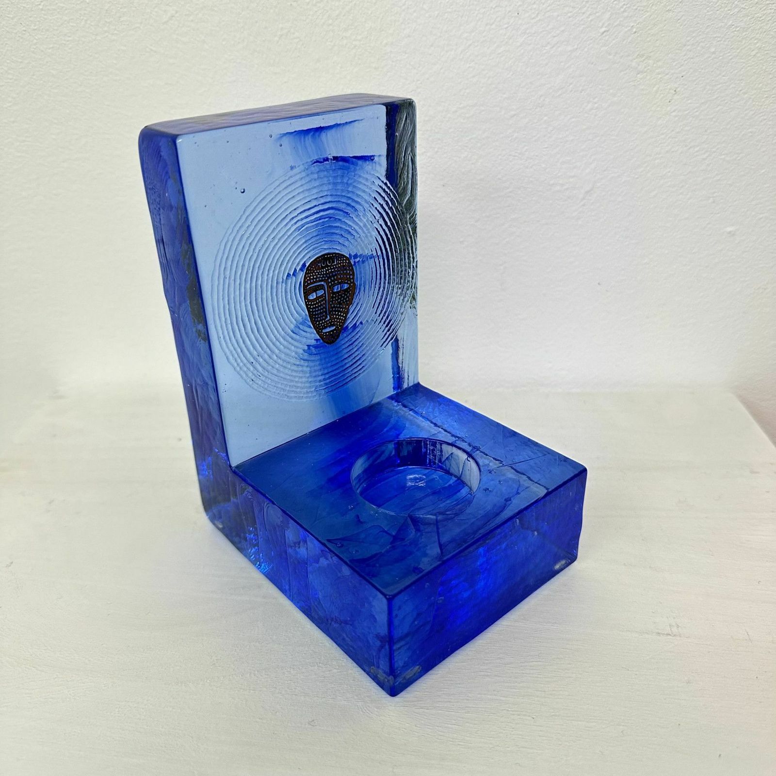 Vintage Kosta Boda Bertil Vallien ‘Starlight’ Art Glass Candle Holder Sculpture Head photo for sale
