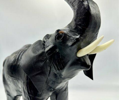 Vintage Leather Elephant Sculpture Figure, 1960s, Set Of 2 photo 399.0
