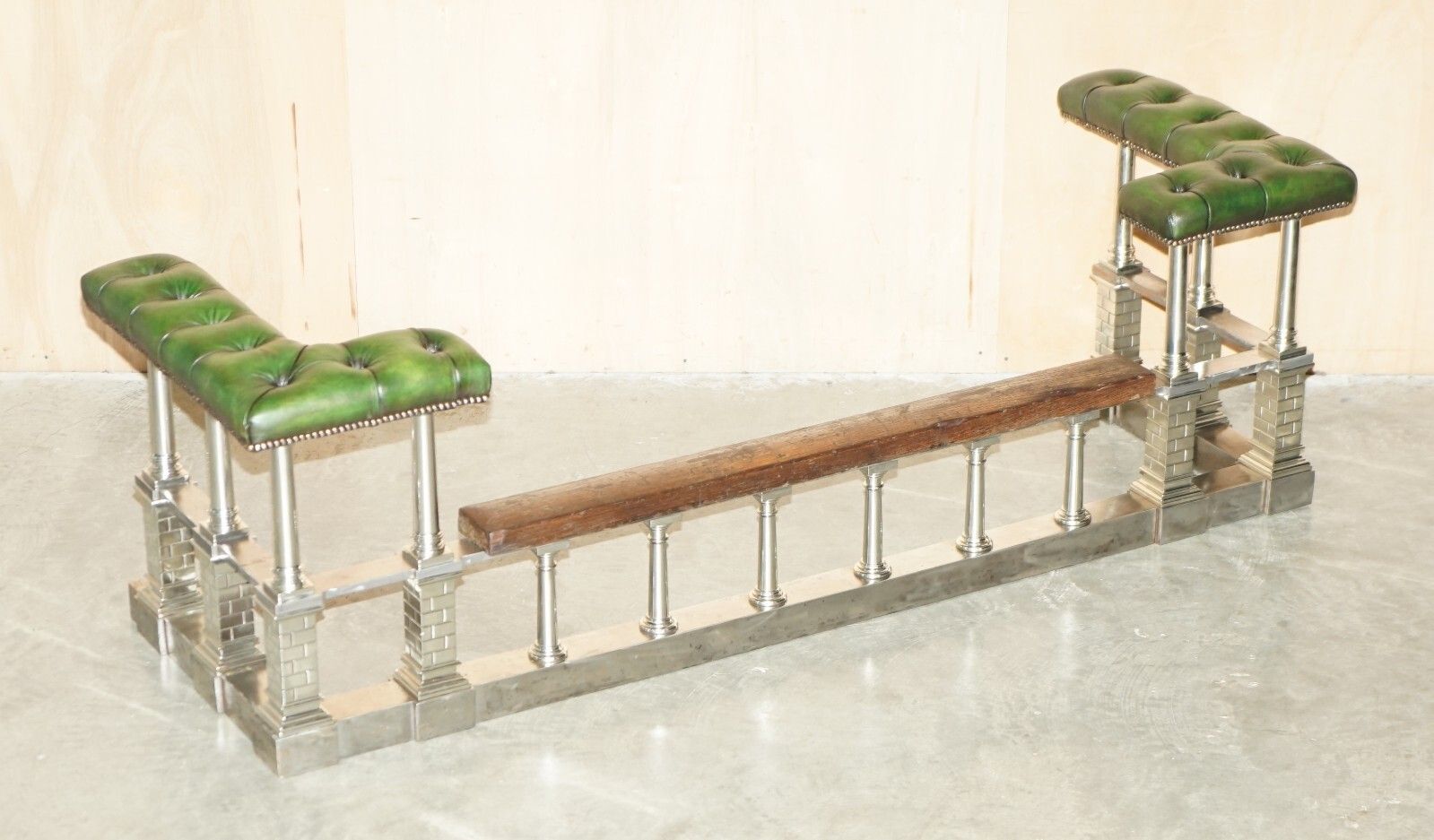 Museum Quality Victorian Chrome Castle Green Leather Chesterfield Club Fender