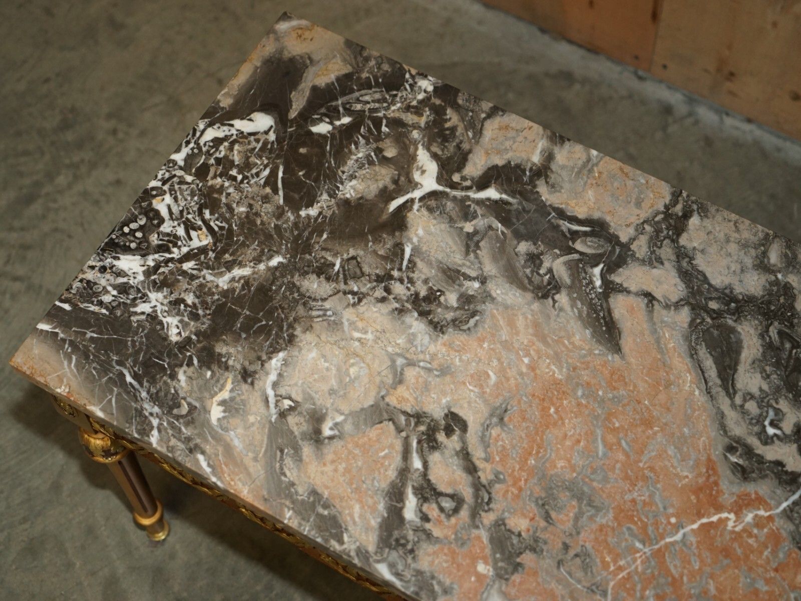 Furniture French Marble Topped Gold Giltwood Coffee Table With Signed Painted Paris Plaque photo