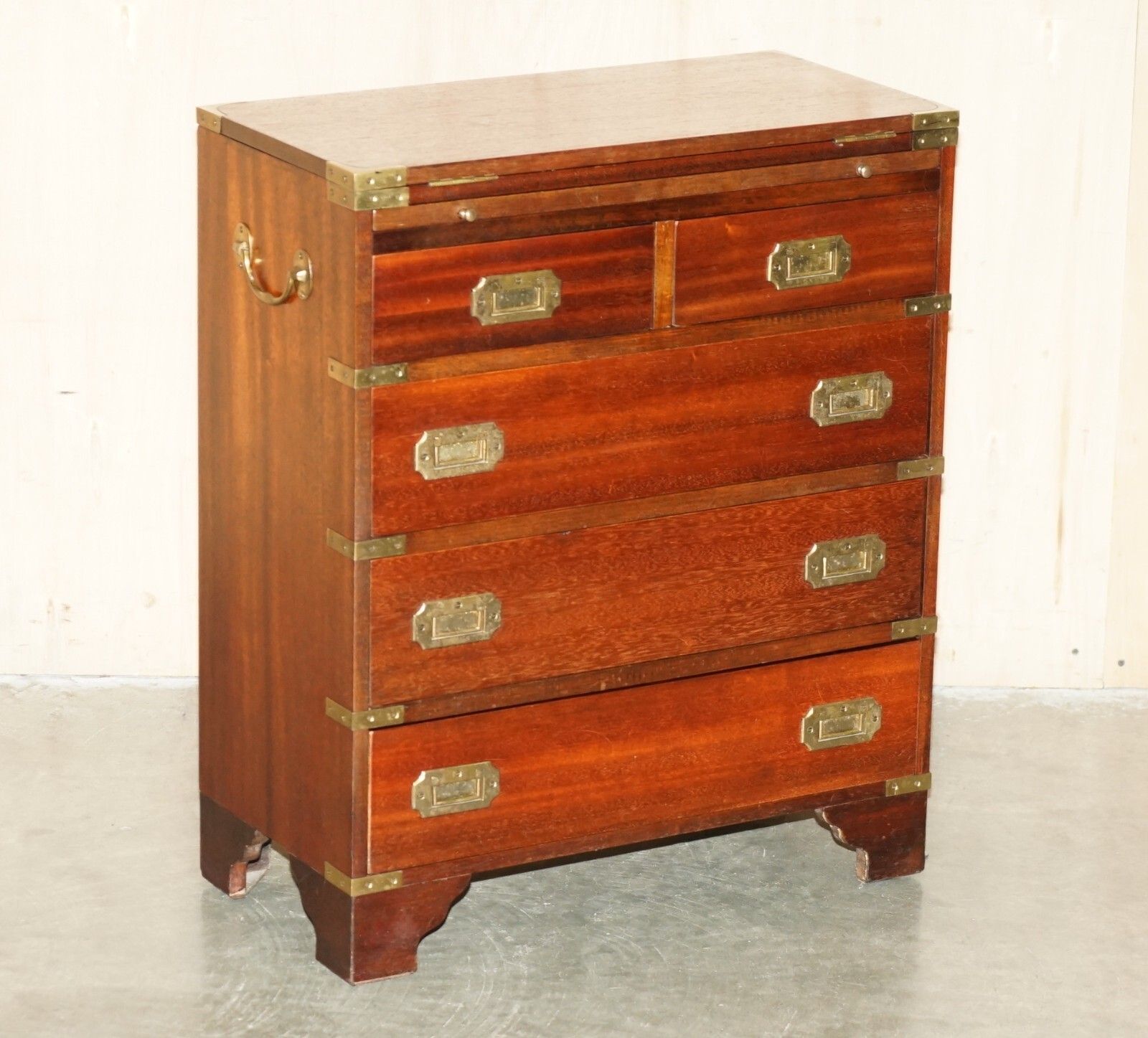 Stunning Vintage Military Campaign Butlers Table Chest Of Drawers Extending Top