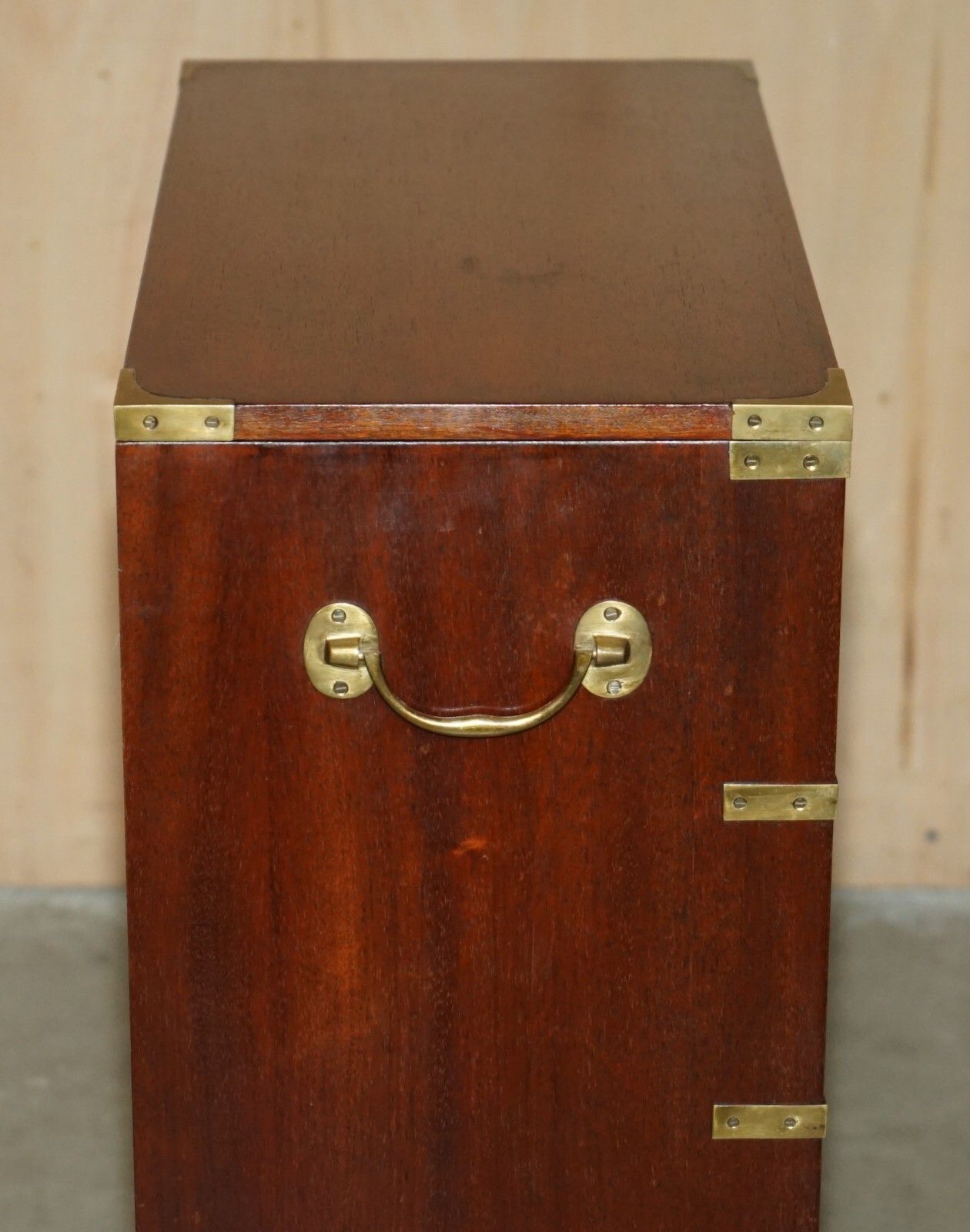 photo furniture Stunning Vintage Military Campaign Butlers Table Chest Of Drawers Extending Top