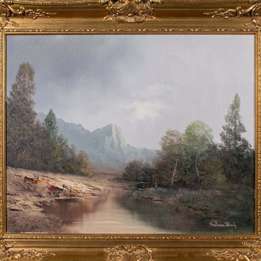 Vintage Landscape Painting, Austrian, Framed Oil On Canvas, Art, Alpine Scene photo Art