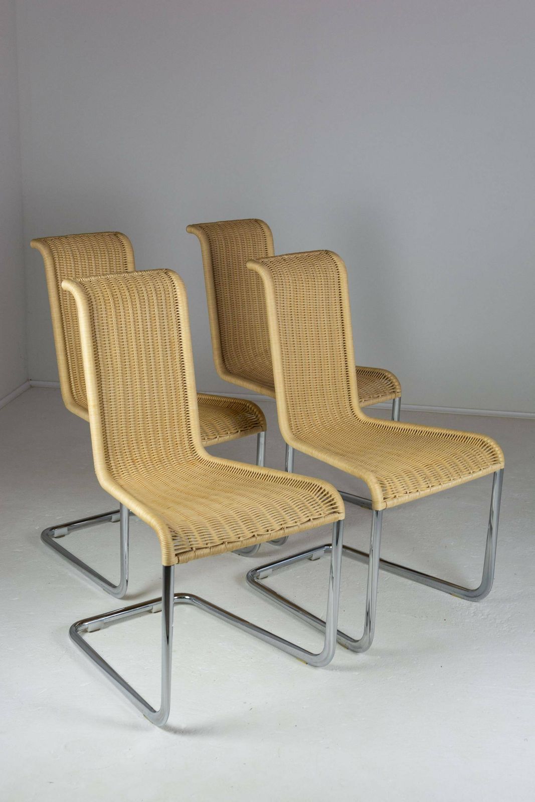 B20 Cane And Chrome Cantilever Dining Chairs By Axel Bruchhäuser For Tecta Set Of 4