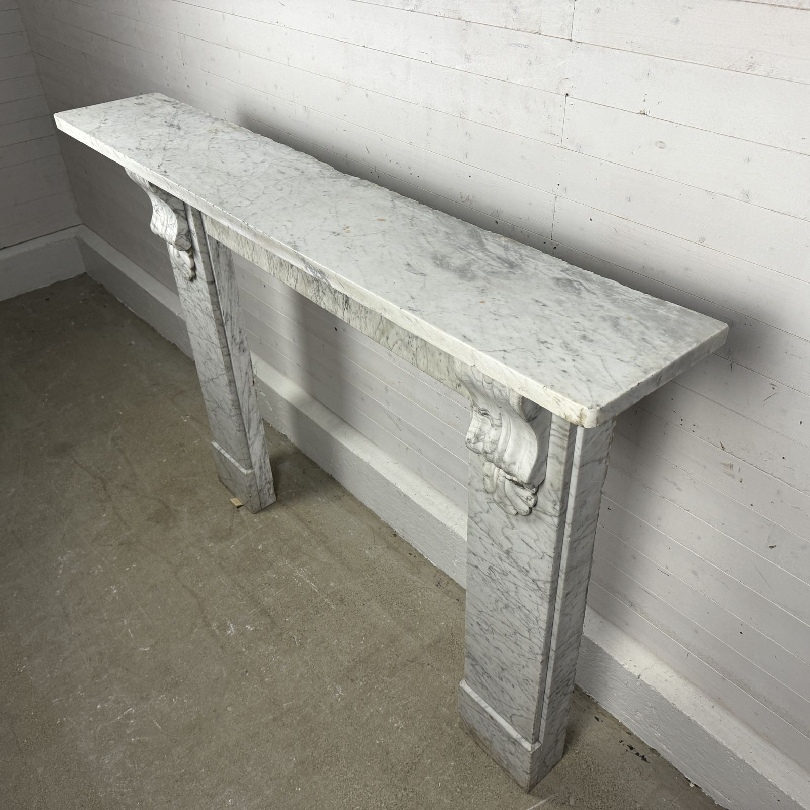 Original Victorian White Carrara Marble Fire Surround With Corbels photo for sale