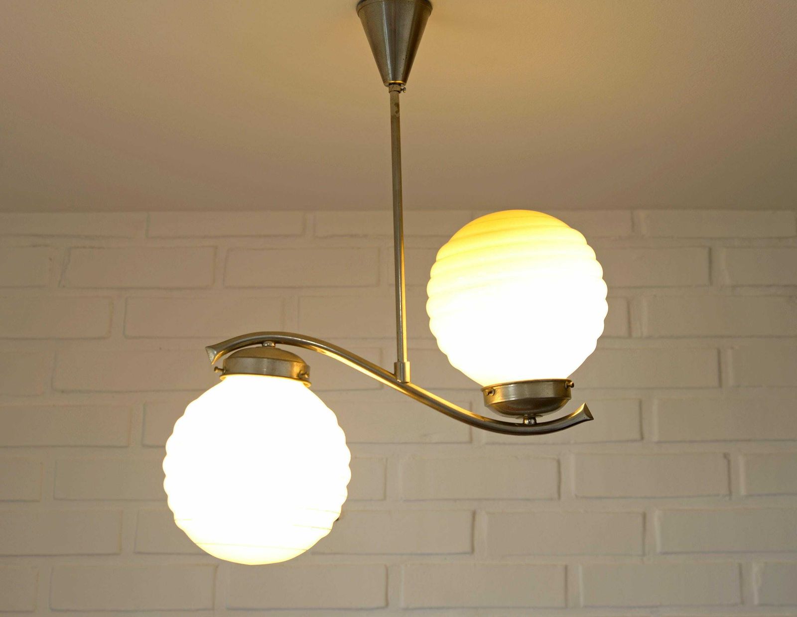 Original Art Deco / Antique Chandelier / Hanging Lamp / Glass Pendant Lamp / Light Fixture / Bauhaus Era / Yugoslavia 1940's / Old Lighting photo furniture