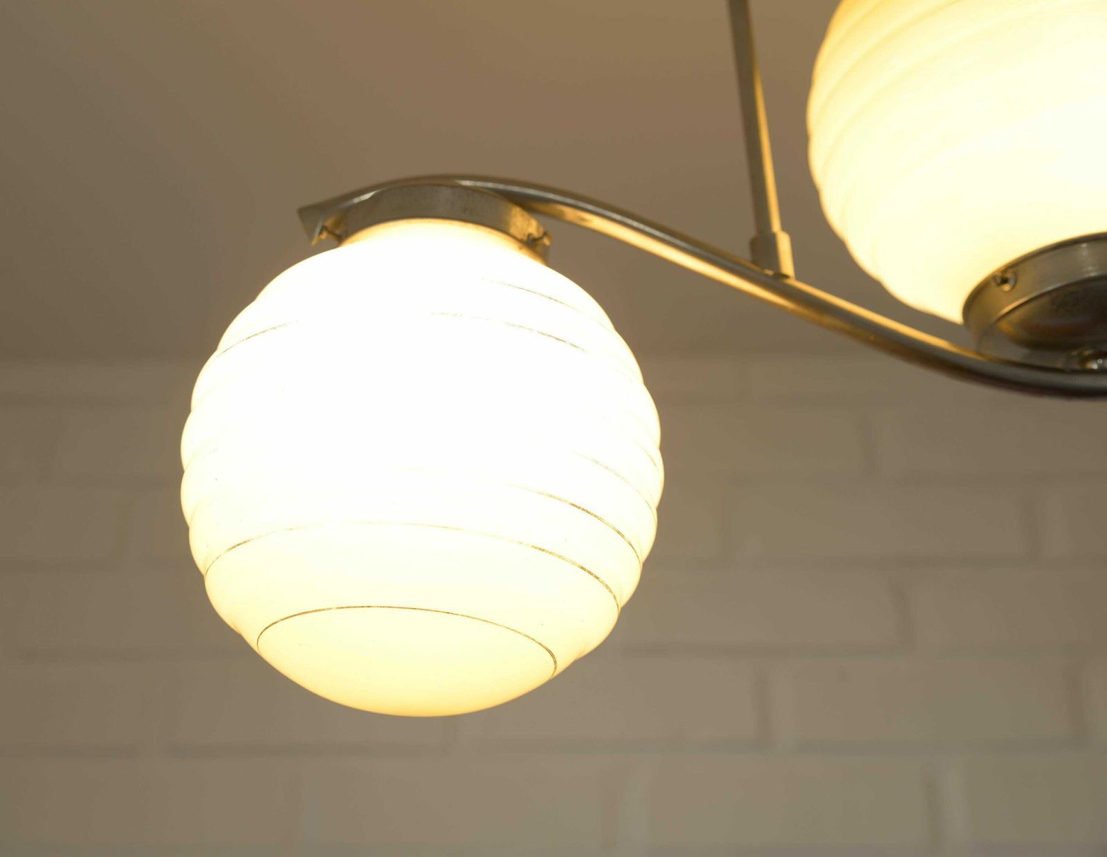 Original Art Deco / Antique Chandelier / Hanging Lamp / Glass Pendant Lamp / Light Fixture / Bauhaus Era / Yugoslavia 1940's / Old Lighting photo 239.0