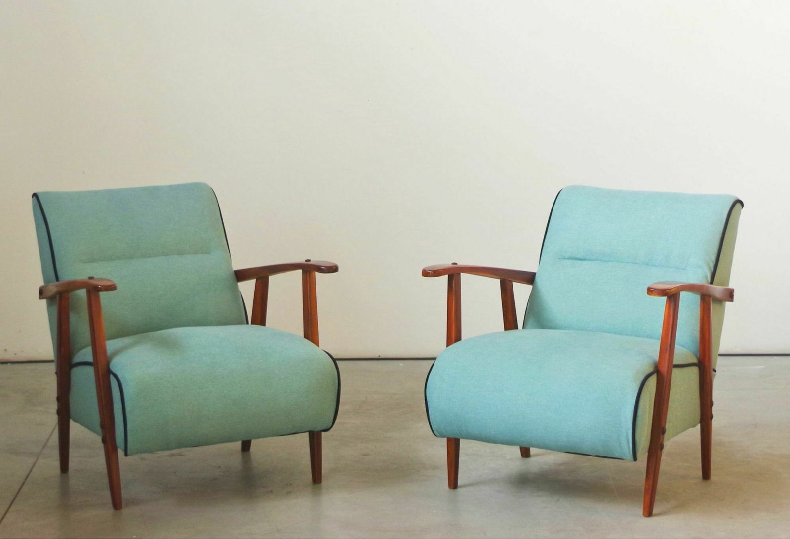 Pair Of Restored 1940s Ash Wood Armchairs In Mid Century Modern Style