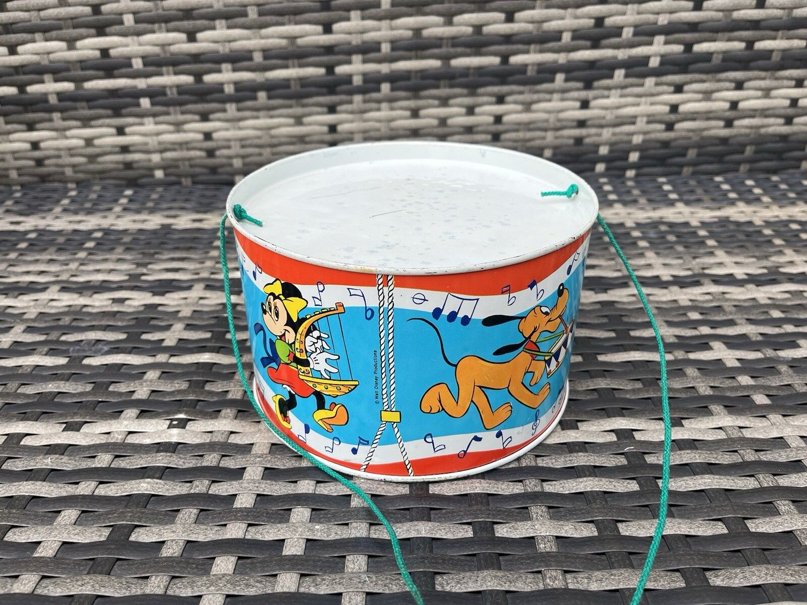 Vintage 1970's Disney Mickey Minnie Mouse Tin Toy Drum Musical Instrument Combex photo for sale