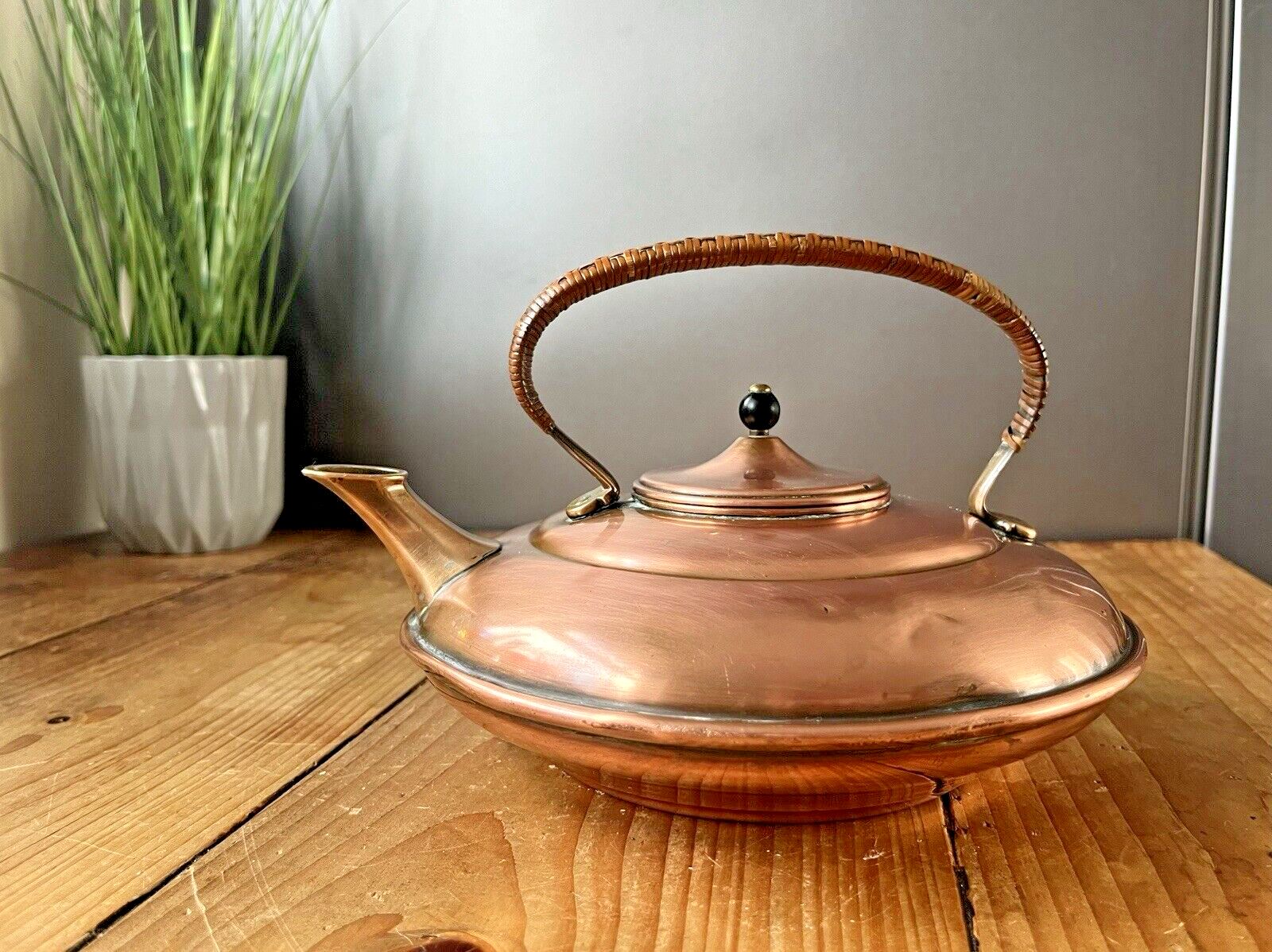 photo buy Antique Arts & Crafts C1880 W.A.S Benson Copper & Bronze Kettle Woven Handle