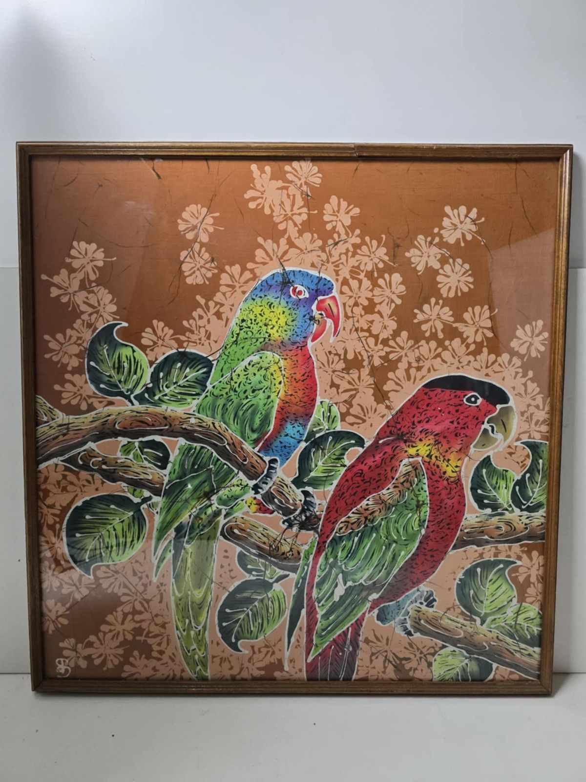 Rare Find Peerart Mid Century Framed  Fabric Print Birds