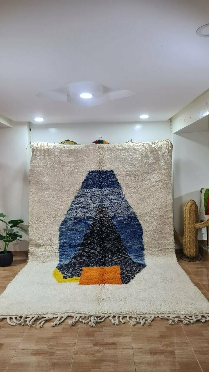 Moroccan Beni Ouarain Rug With Modern Artistic Design   Handmade Wool Carpet 300x200 Cm