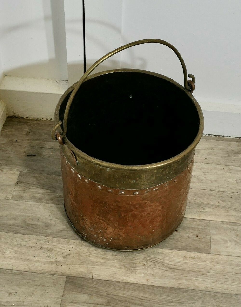 Riveted Copper And Brass Coal Bucket photo furniture