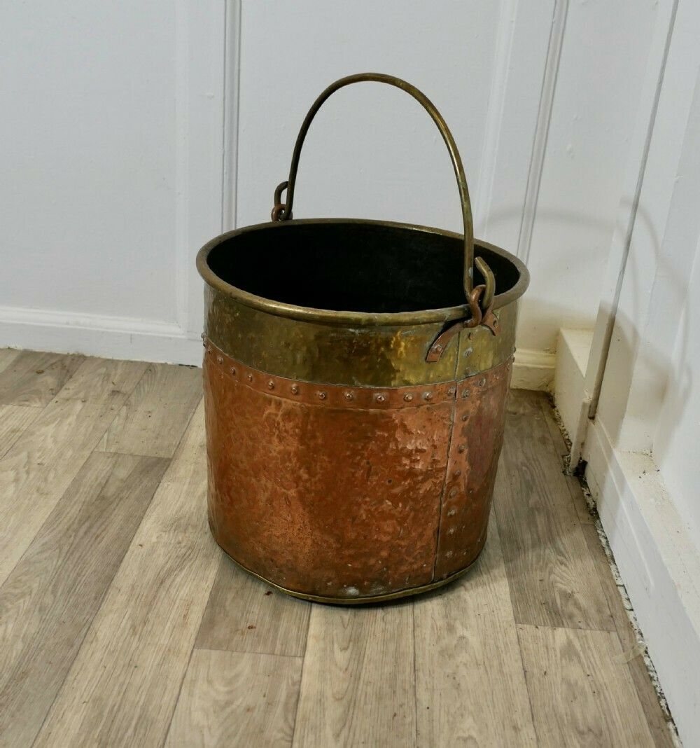 photo for sale Riveted Copper And Brass Coal Bucket