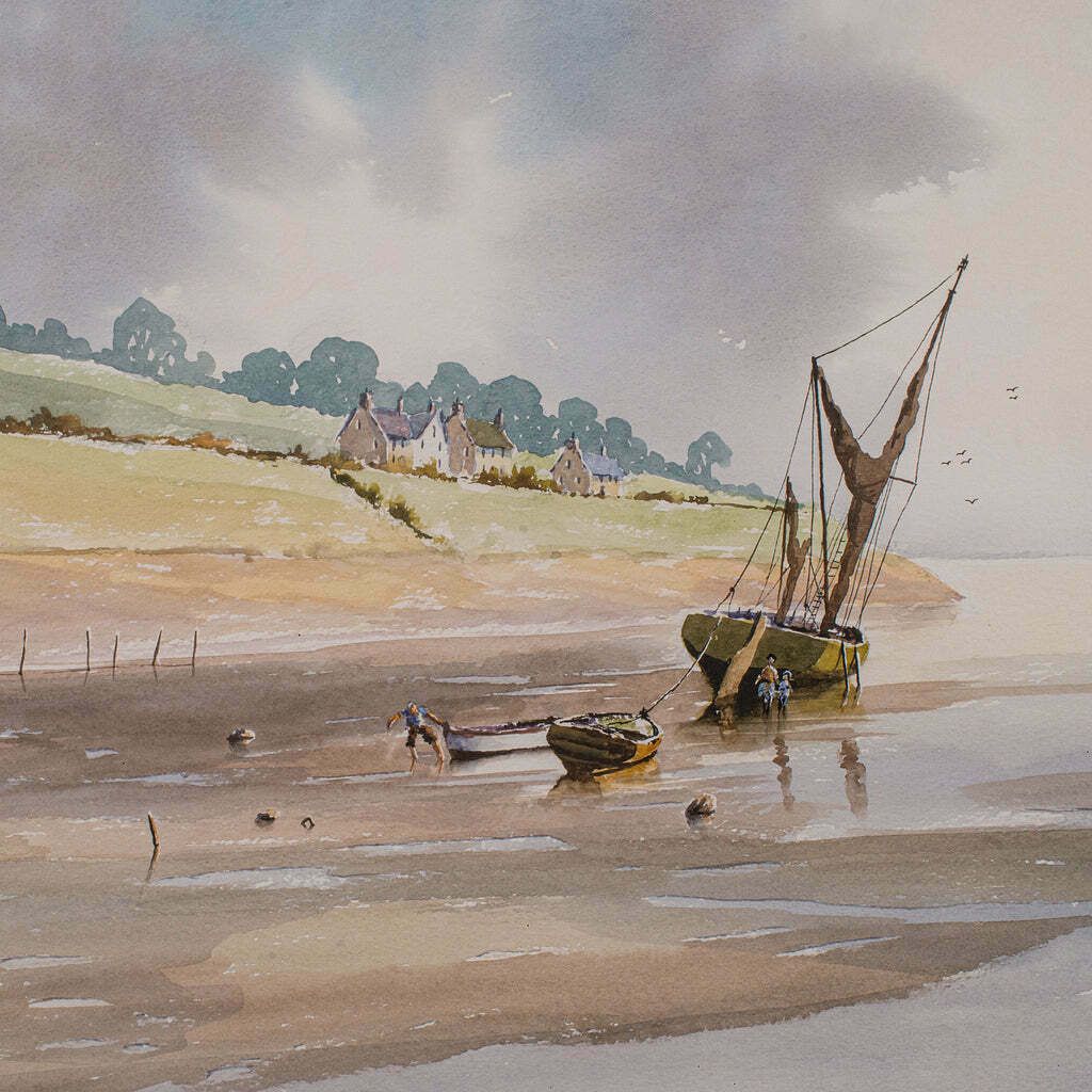Large Vintage Coastal Painting, Welsh, Framed Watercolour, Landscape, Signed Art photo 495.0
