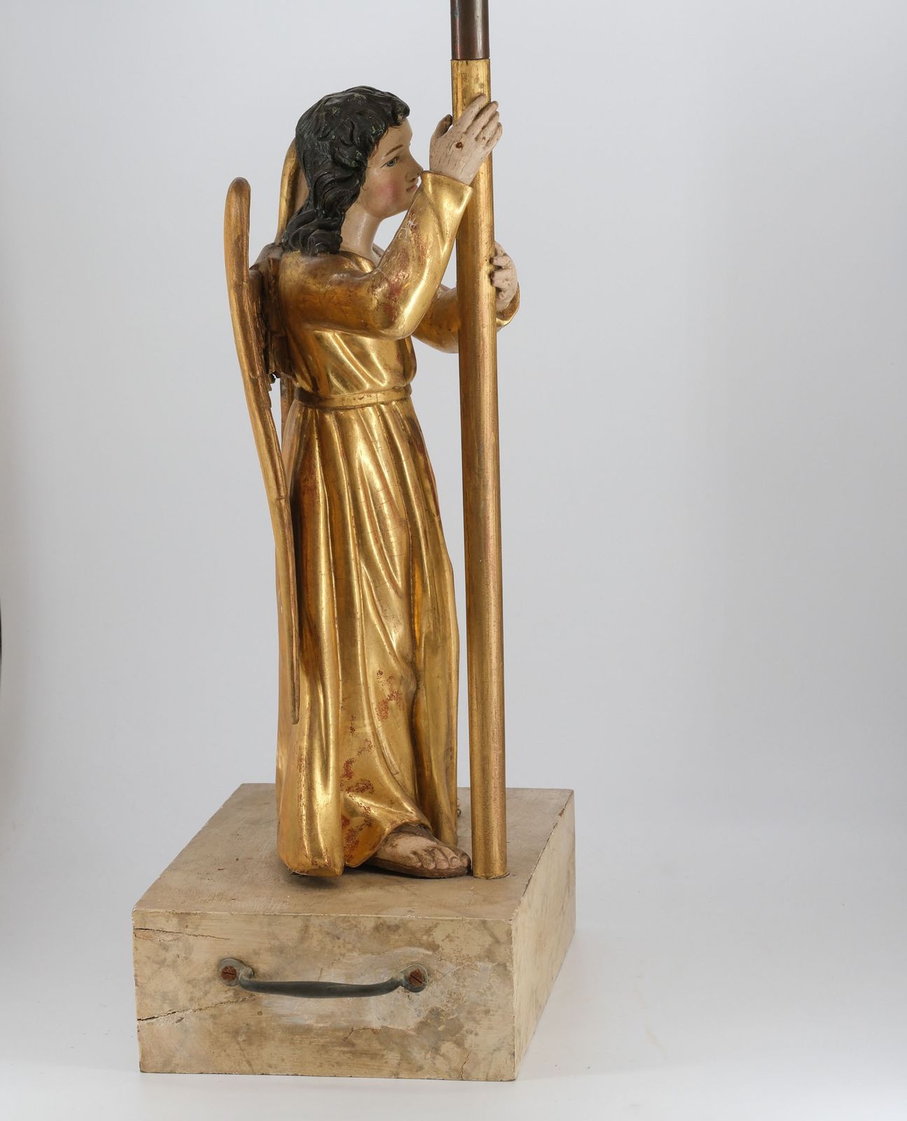 photo buy 19th Century Carved Giltwood & Polychrome Painted Angel Alter Candlestick