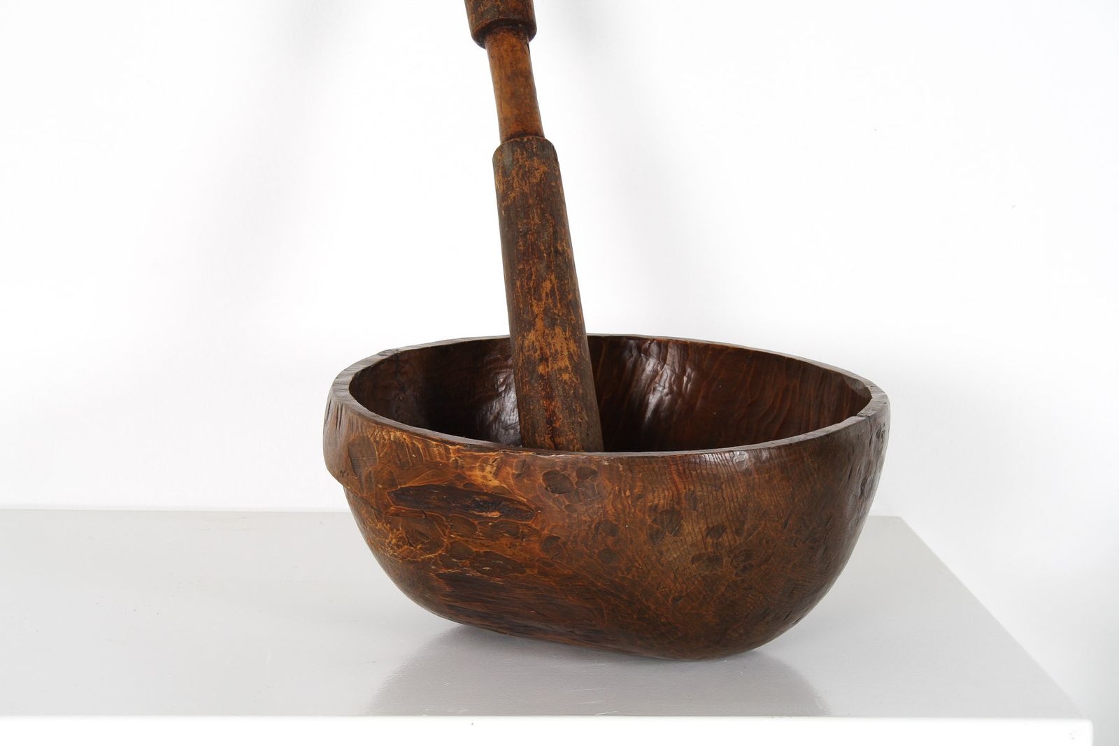 A Very Large Primitive Hand Carved Antique Wooden Bowl Mortar And Pestle photo 585.0