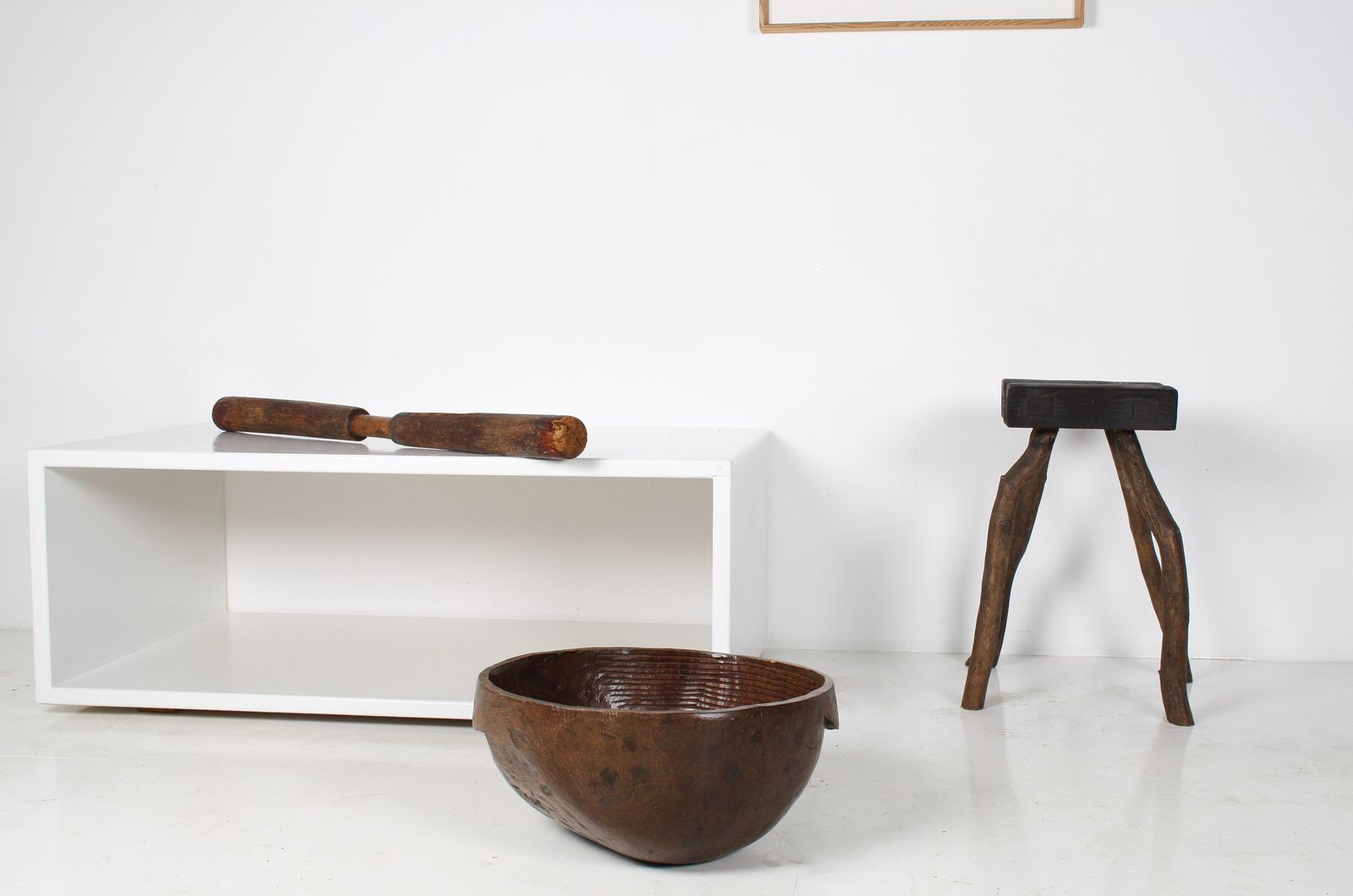 Home Decor A Very Large Primitive Hand Carved Antique Wooden Bowl Mortar And Pestle photo