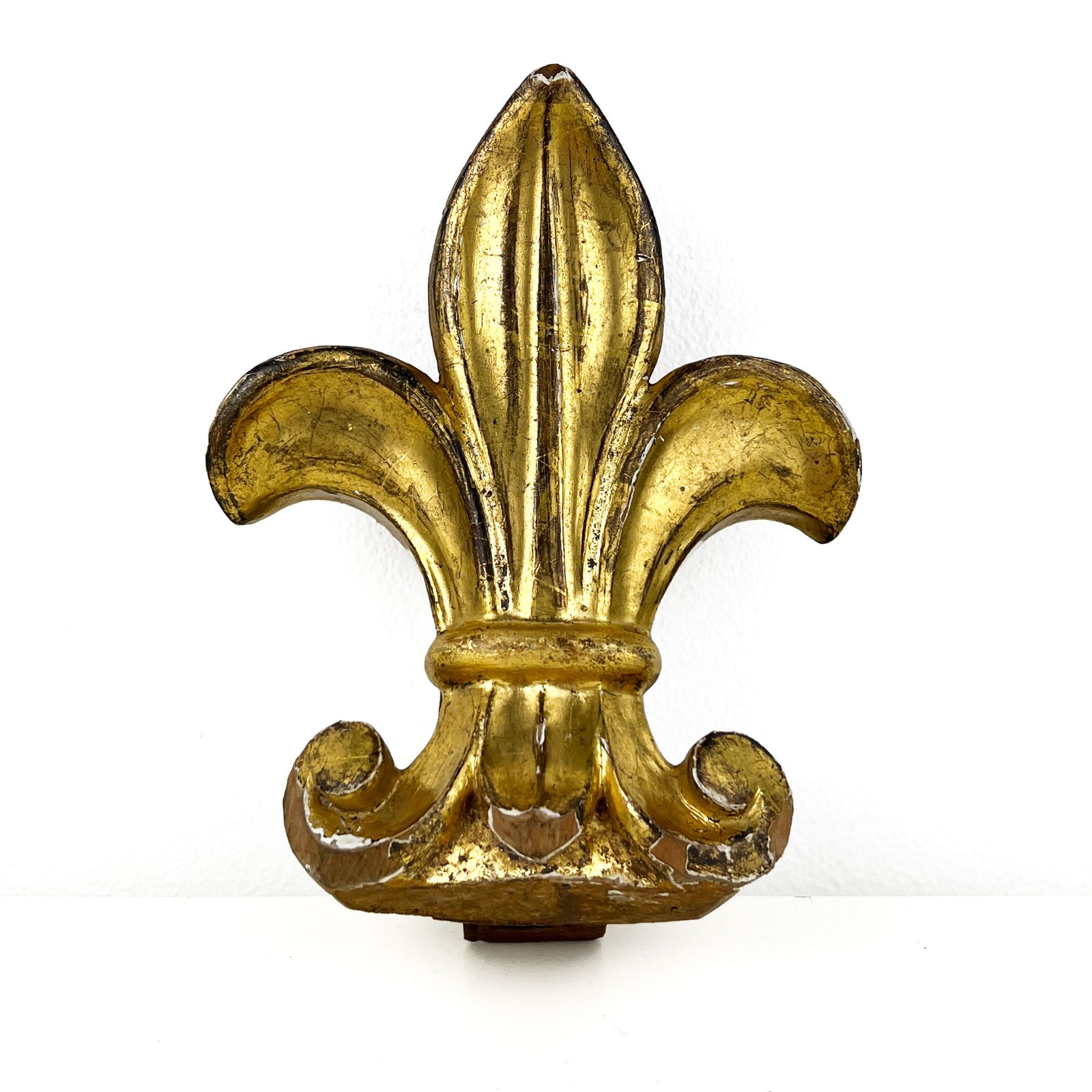 Antique Fleur De Lis Gilt Wood Carving Fragment, Architectural Salvage