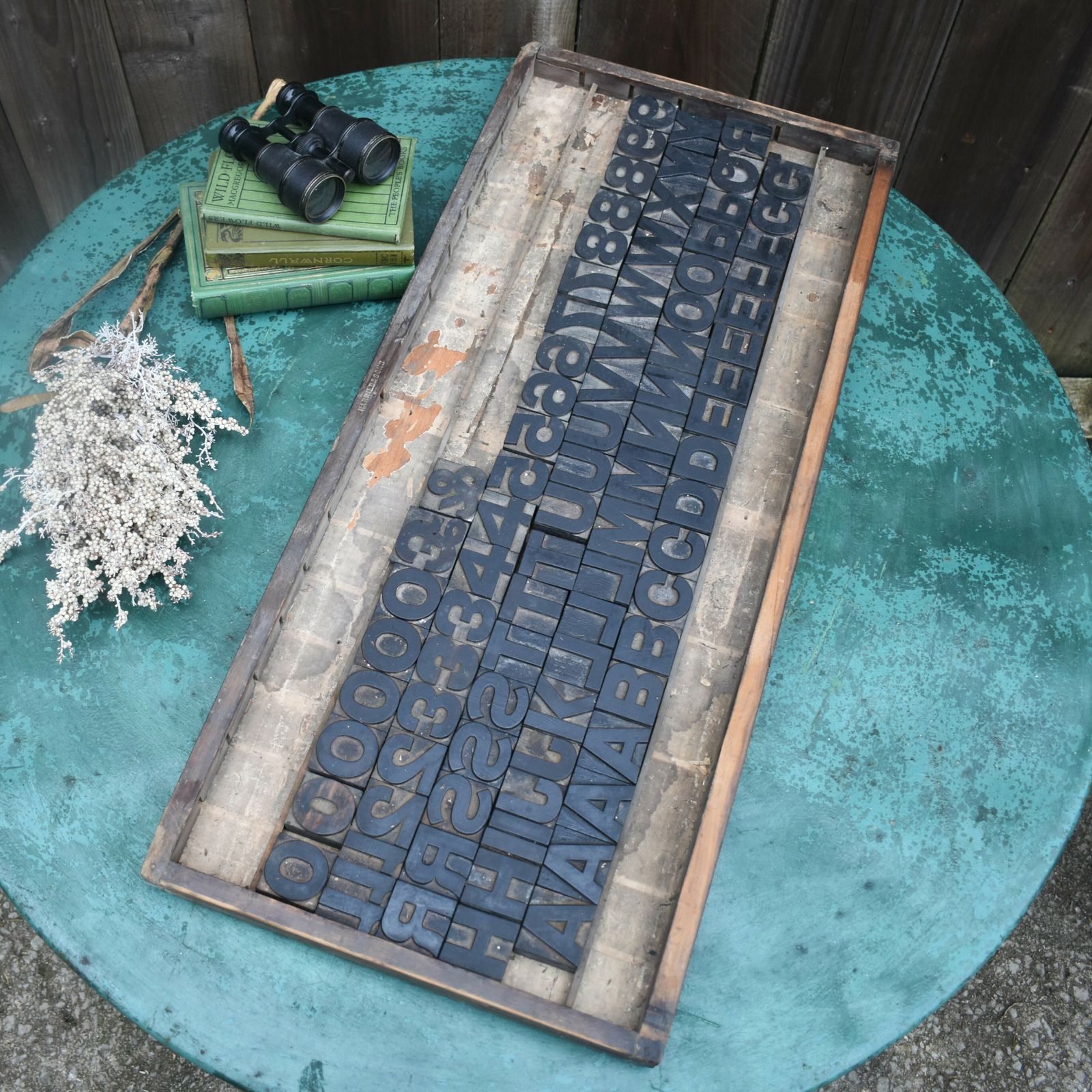photo for sale Antique Harrild & Sons Alphabet Uppercase Font Wooden Printer Letterpress Blocks