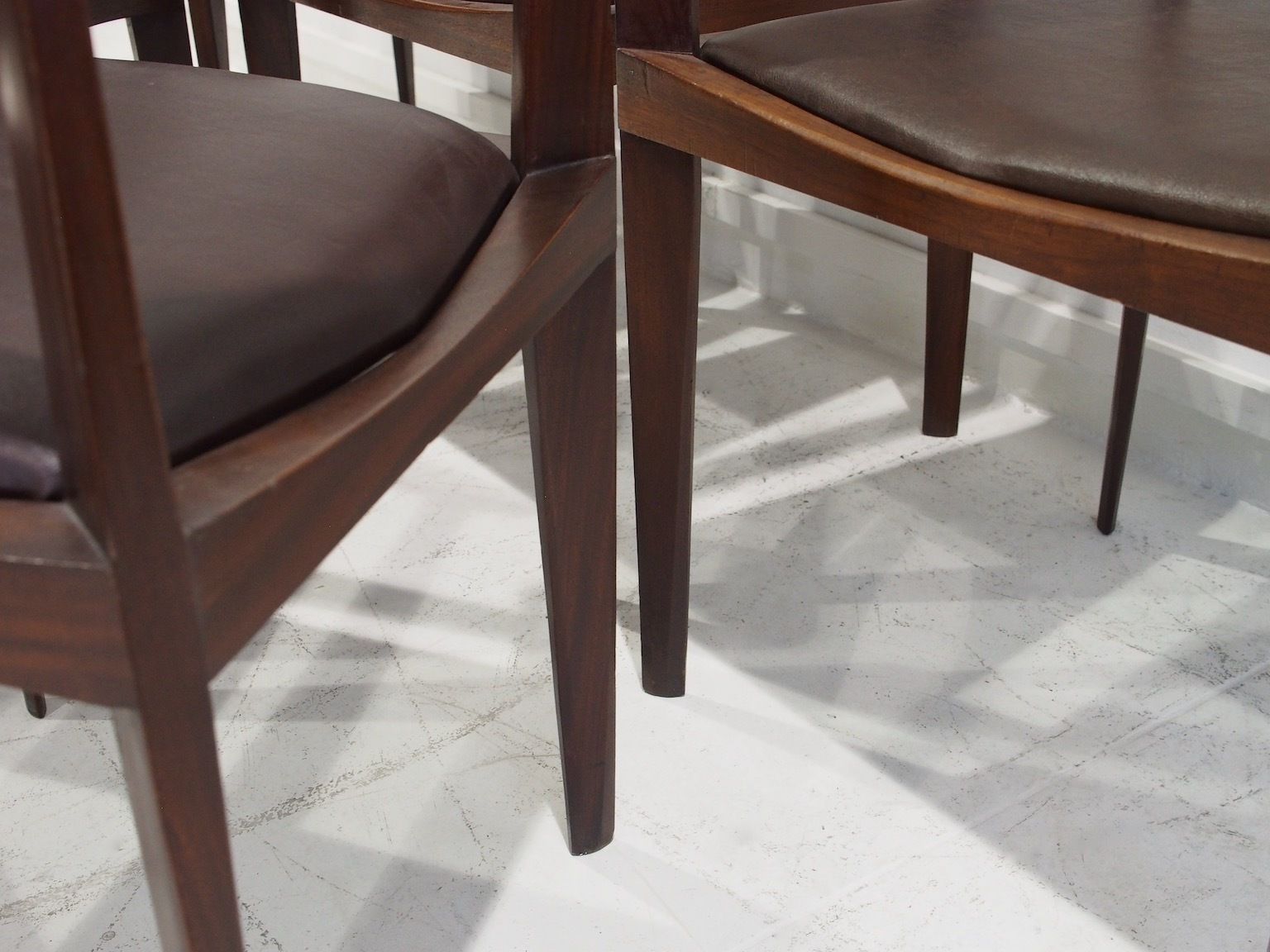Set Of Six Dark Brown Wood And Faux Leather Italian Dining Chairs photo for sale