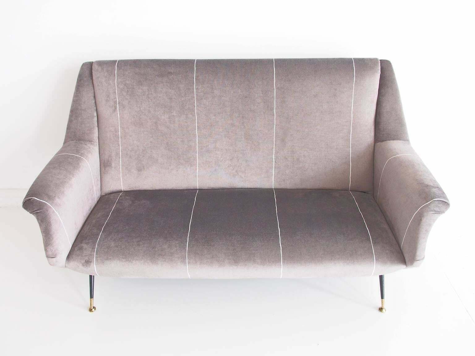 Italian Modern Grey Velvet Sofa With Black Lacquered Brass Feet photo furniture