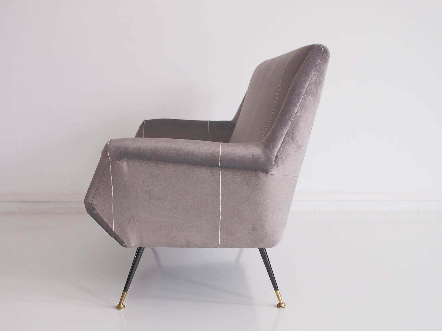 Italian Modern Grey Velvet Sofa With Black Lacquered Brass Feet photo Furniture