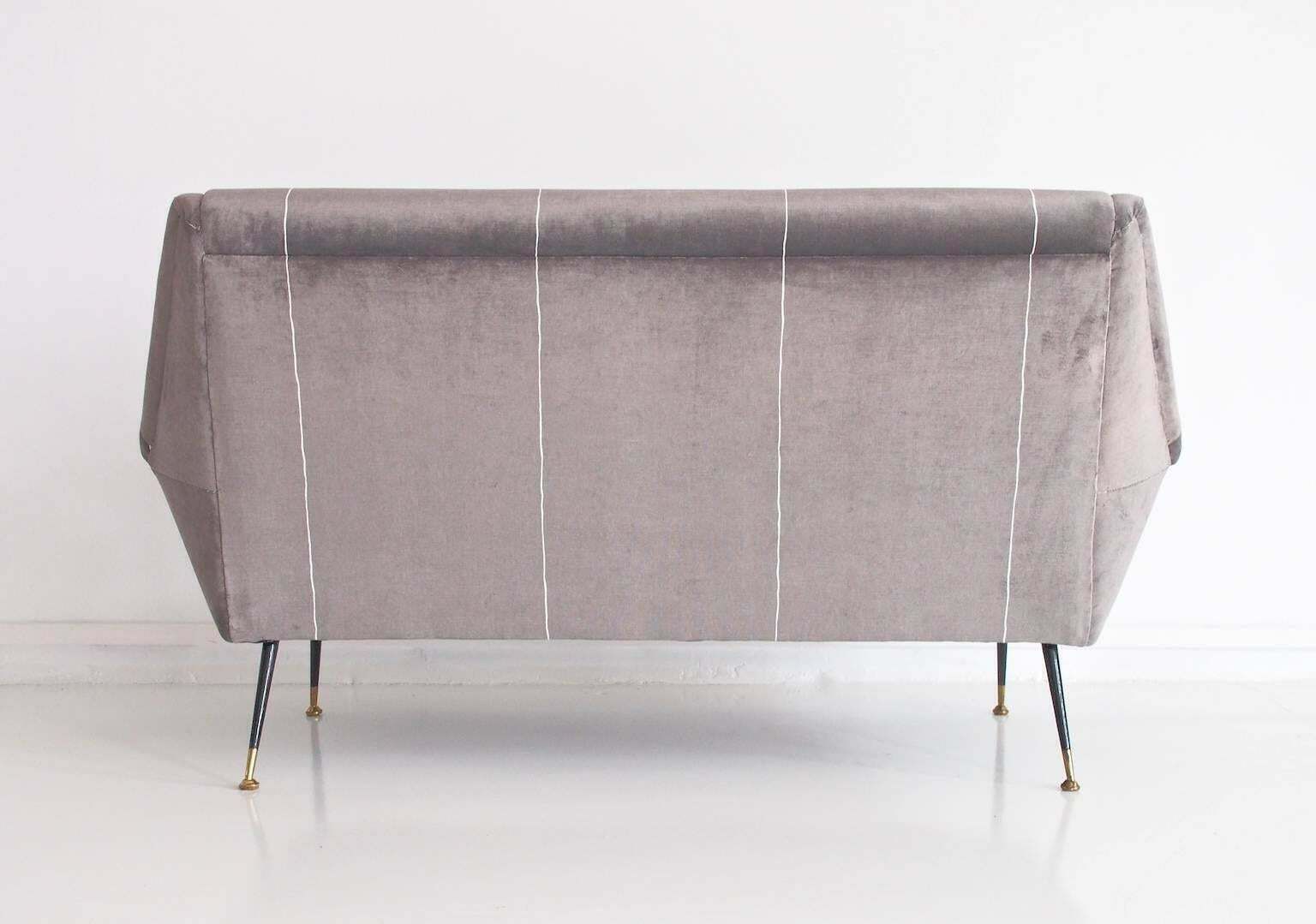 Italian Modern Grey Velvet Sofa With Black Lacquered Brass Feet photo 3112.0