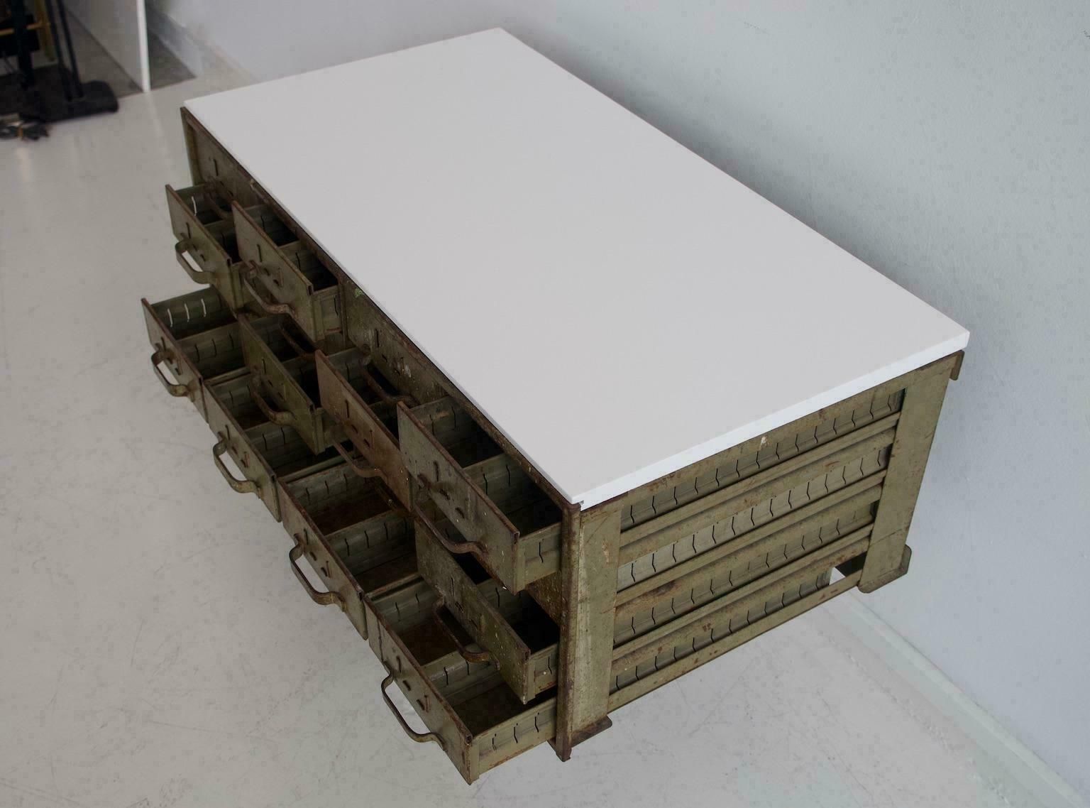 Mid 20th Century Army Green Metal Chest Of Drawers photo buy