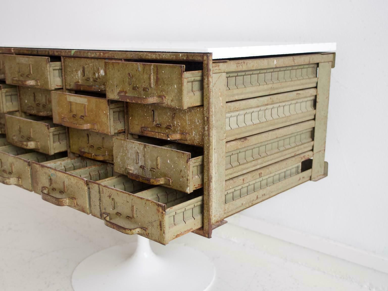 Mid 20th Century Army Green Metal Chest Of Drawers photo vintage