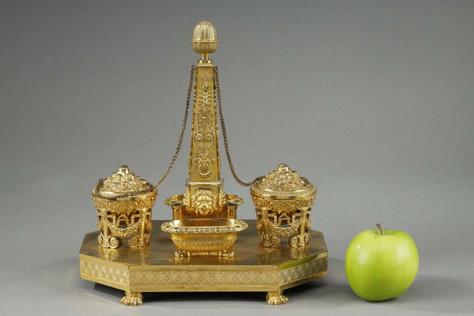 Empire Period Gilt Bronze Obelisk Inkwell photo 4319.0