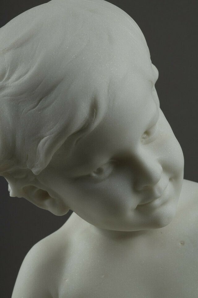 9800.0 The Little Musician, Large Sculpture In Carrara Marble By Barrias photo