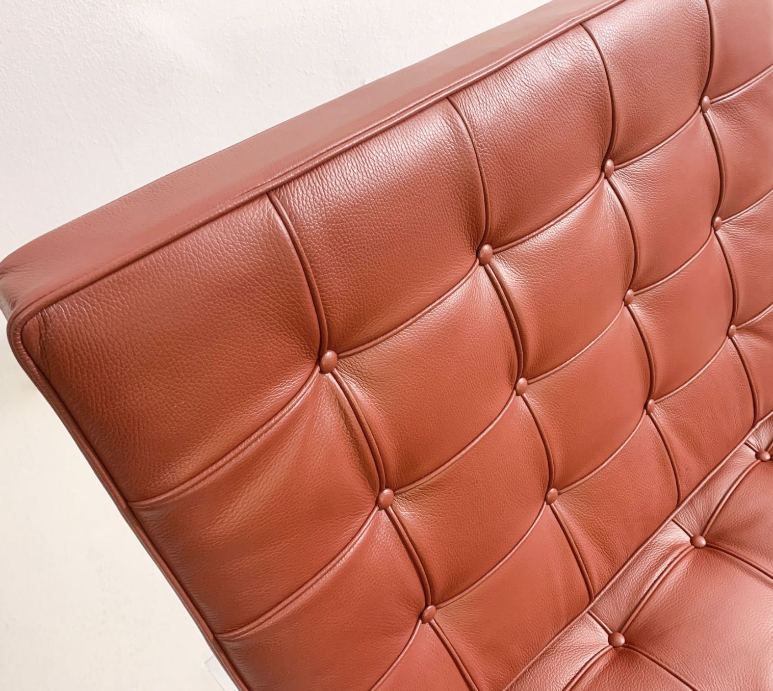 Pair Of Burgundy Leather Barcelona Chairs By Mies Van Der Rohe For Knoll, 1990s photo buy