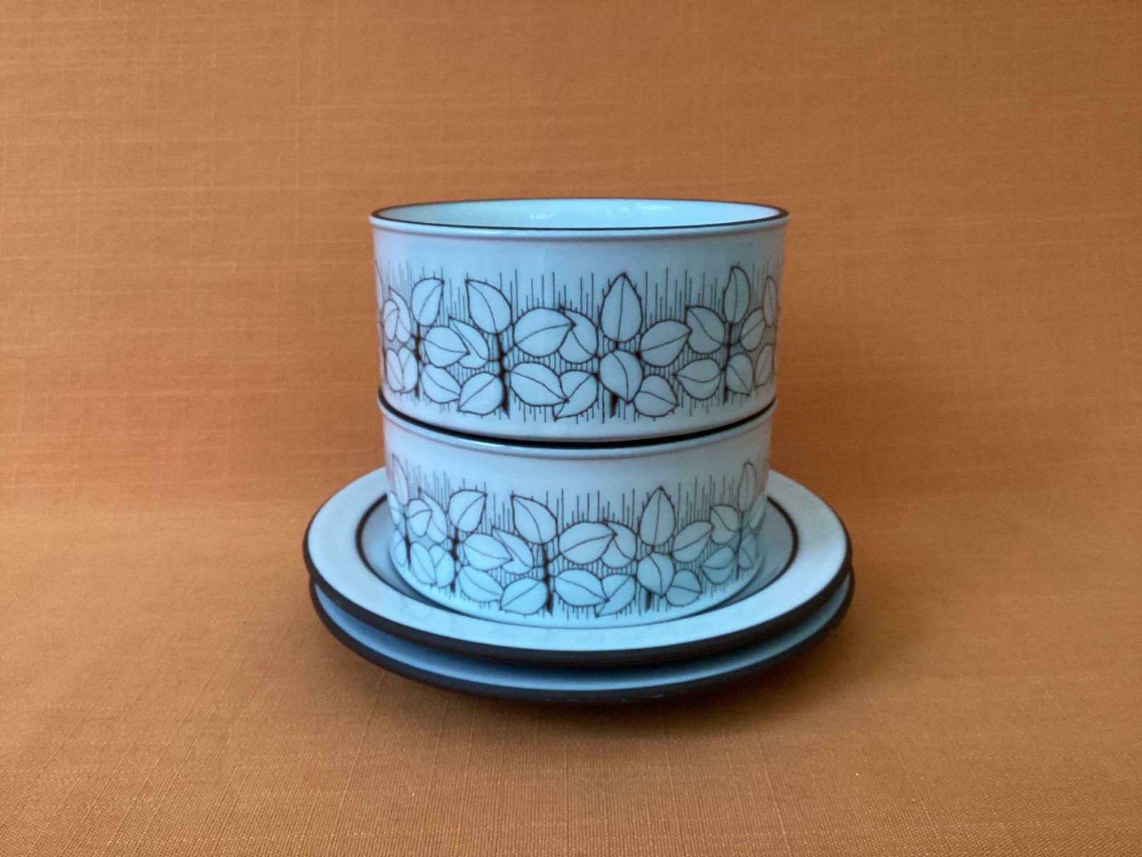 1970s Hornsea Charisma Soup Bowls With Saucers (Set Of 4), Hornsea Charisma Cereal Bowls With Saucers, Retro Hornsea Pottery Soup Bowls 5” photo furniture