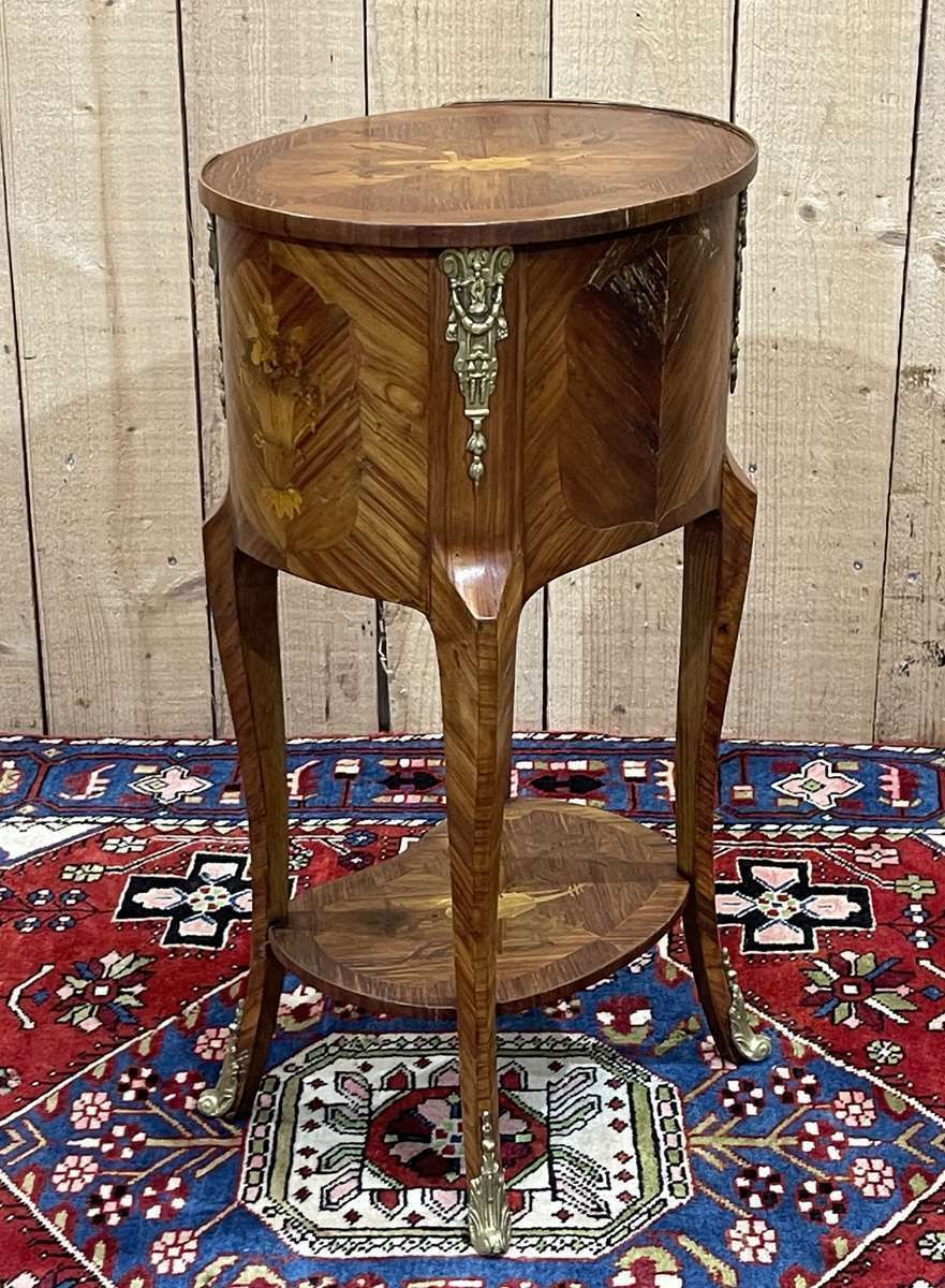 Furniture Side Table With 3 Drawers In Rosewood And Oak, Work From The 70s In Louis XV Style photo