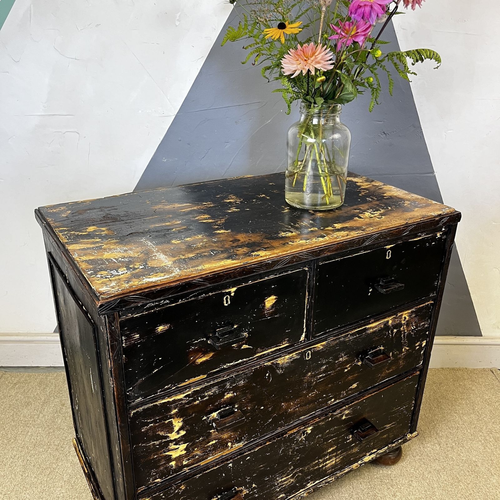 photo for sale ​Antique Pine Black Chest Drawers Storage