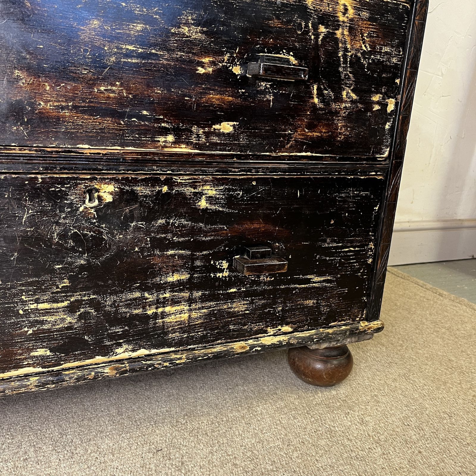 495.0 ​Antique Pine Black Chest Drawers Storage photo