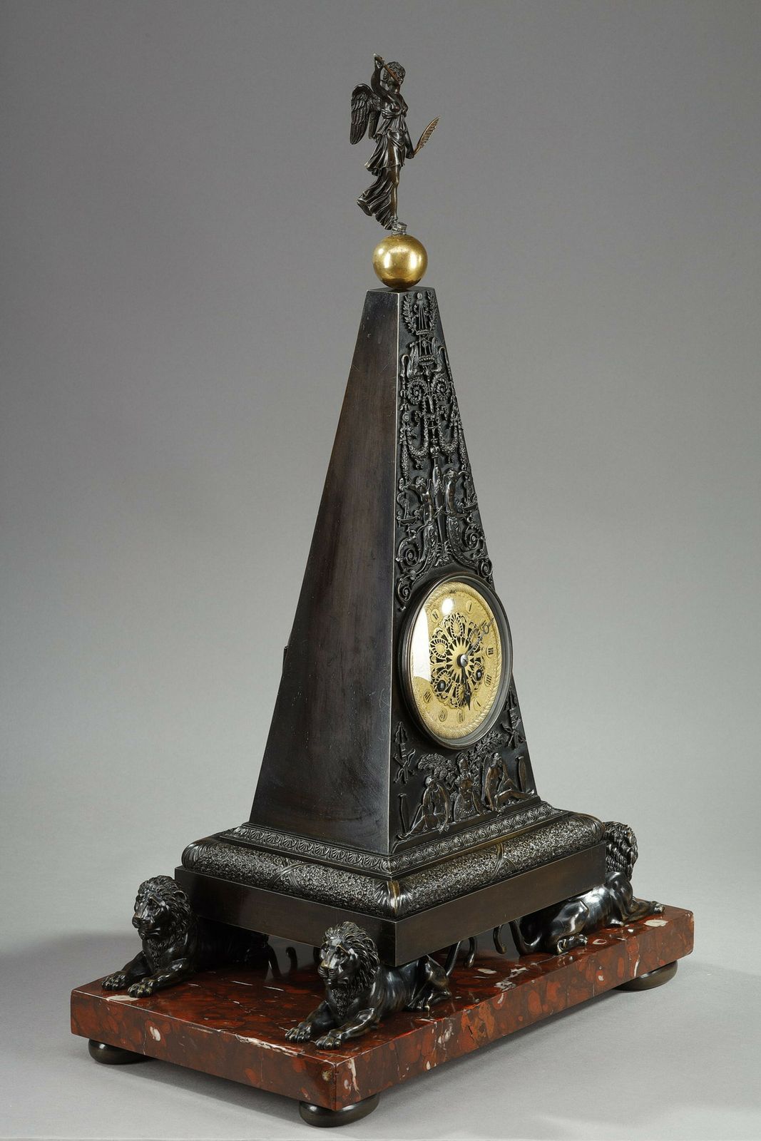 Obelisk Clock In Patinated And Gilt Bronze, Charles X photo for sale