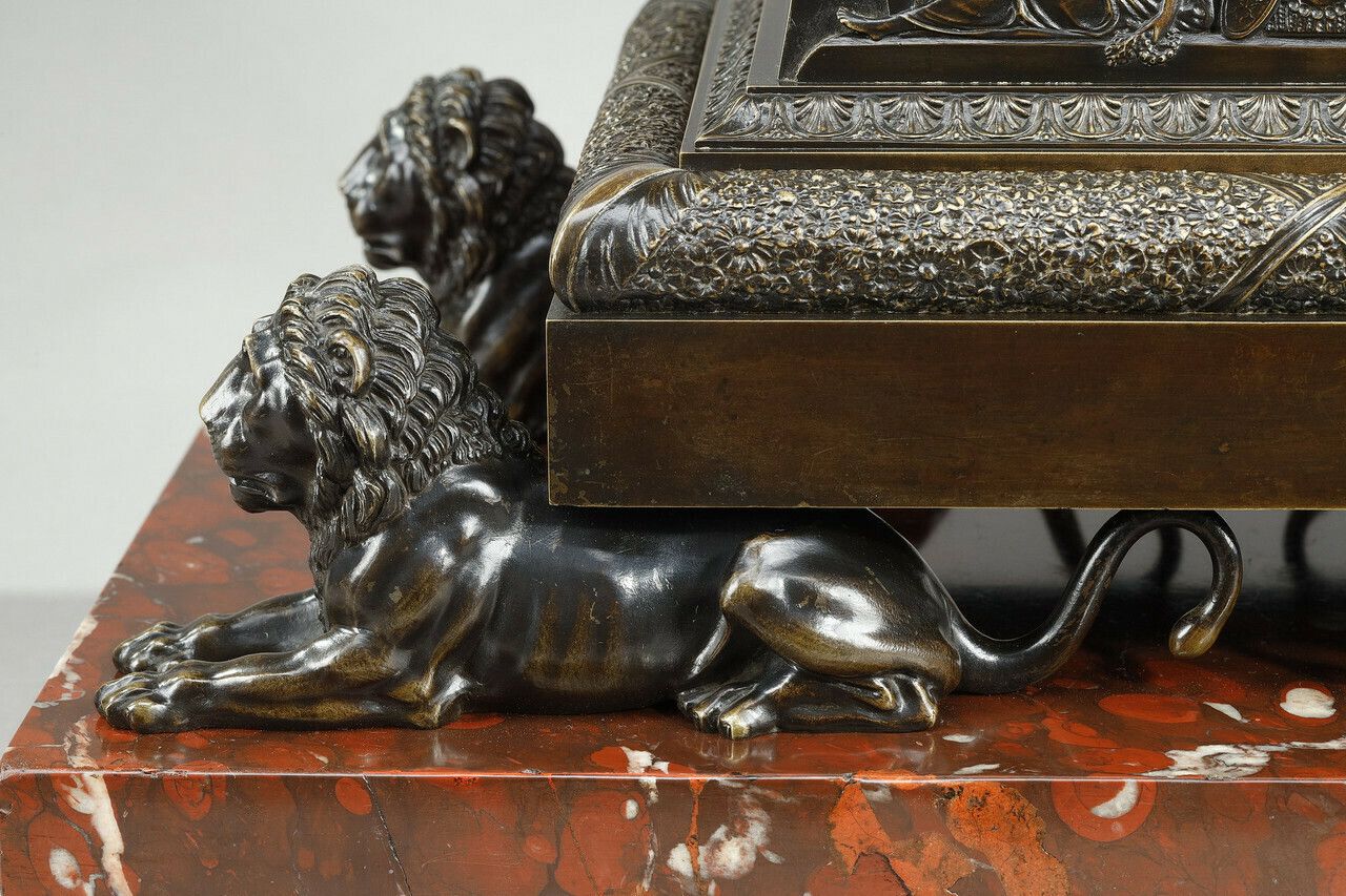 Obelisk Clock In Patinated And Gilt Bronze, Charles X photo vintage