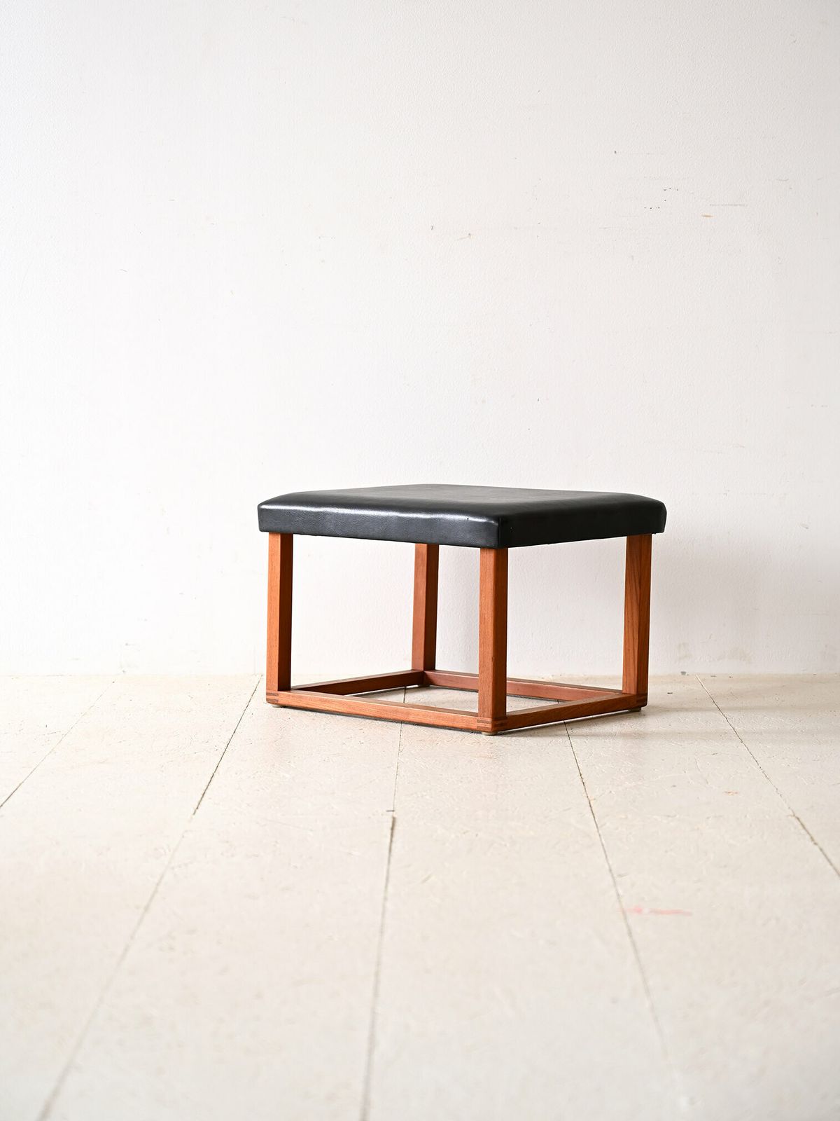 Scandinavian Teak Stool From The 1960s   Seat In Eco Leather photo Furniture