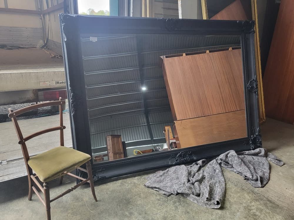 photo furniture Very Large Antique Repro Black Mirror 7' X 5' Freestanding Dressing Wall
