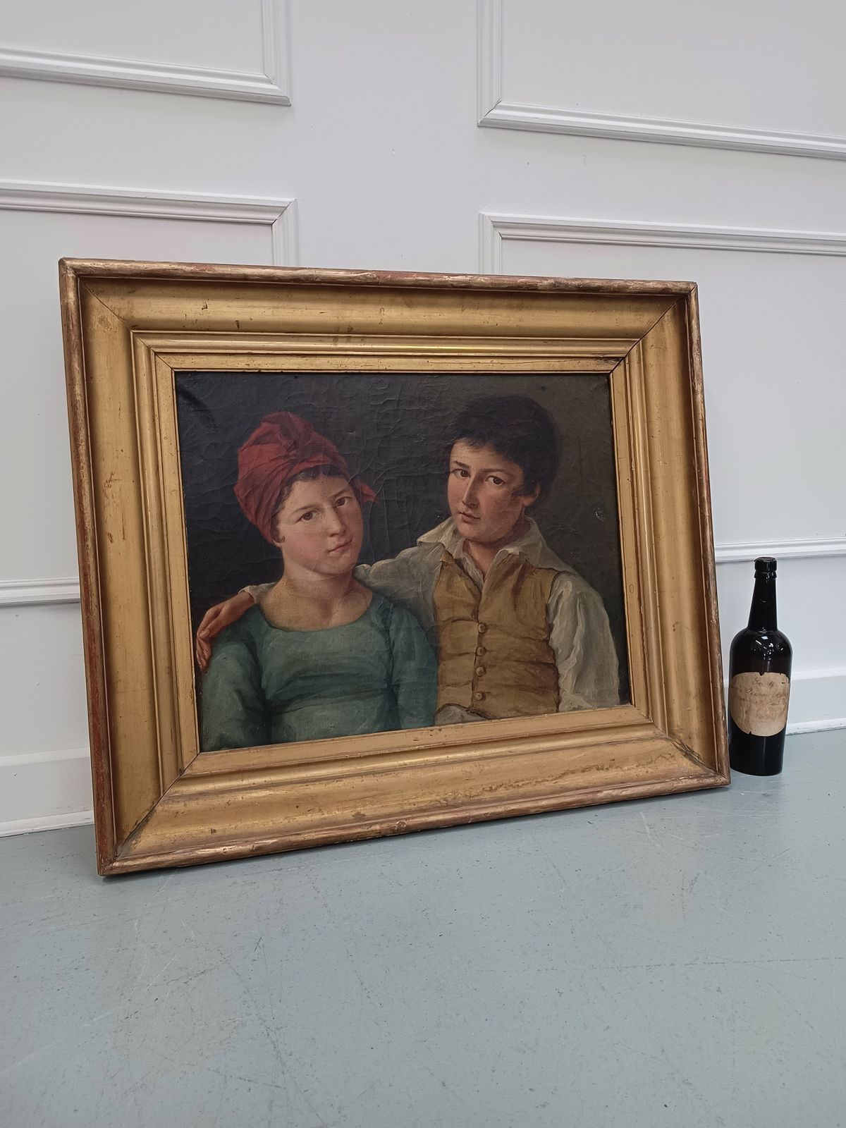 Georgian Oil Painting Of Siblings Free Delivery Eng/Wales photo Art