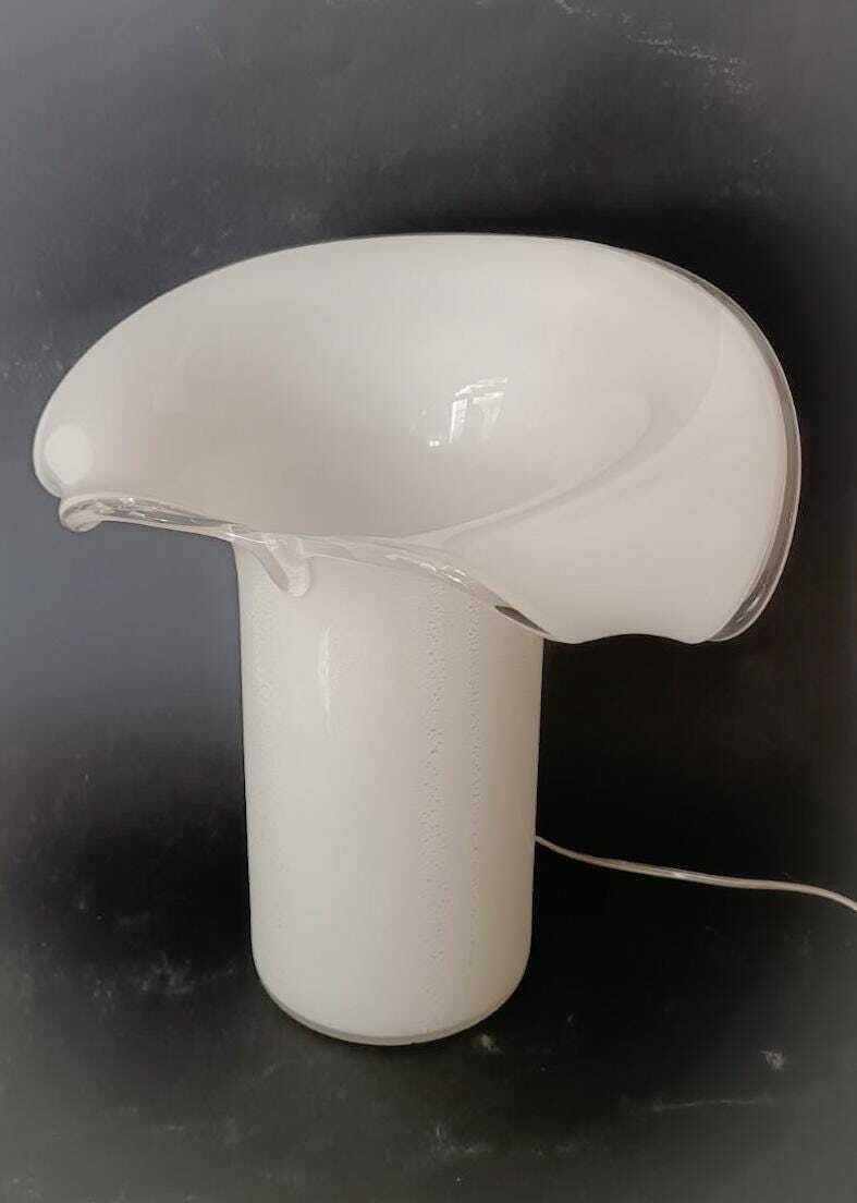 Wonderful Murano Desk Light Big Calla Lamp Design Venini Carlo Scarpa Vintage White Silver Italian Glass Home photo for sale