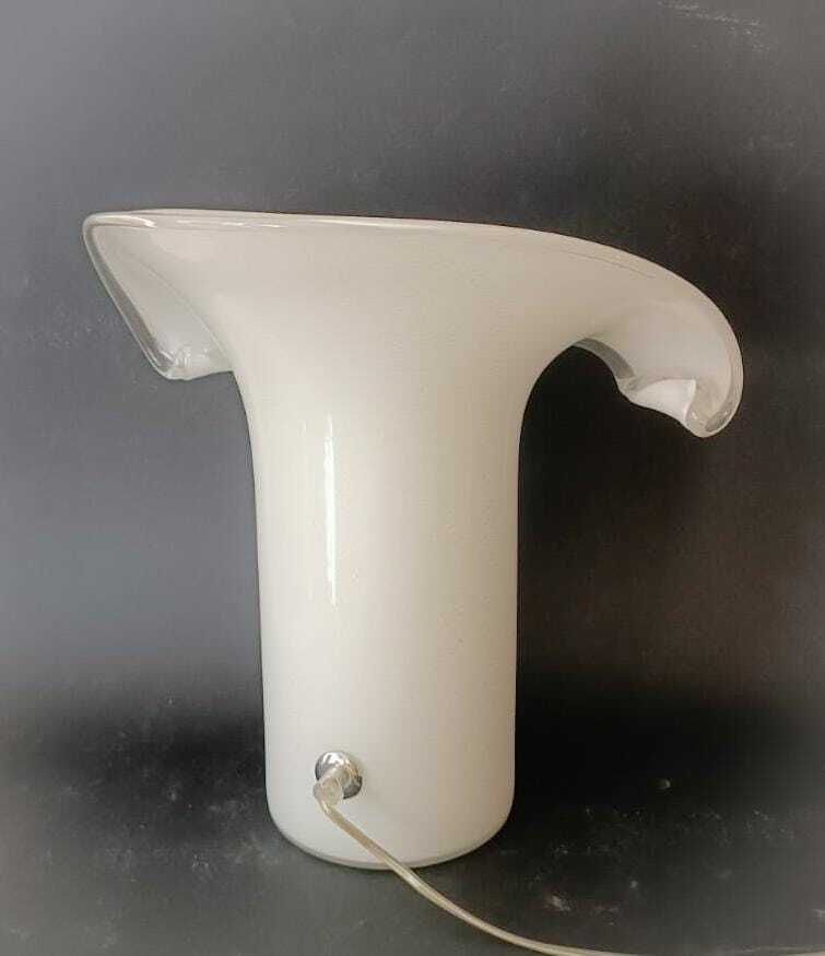 Wonderful Murano Desk Light Big Calla Lamp Design Venini Carlo Scarpa Vintage White Silver Italian Glass Home photo buy