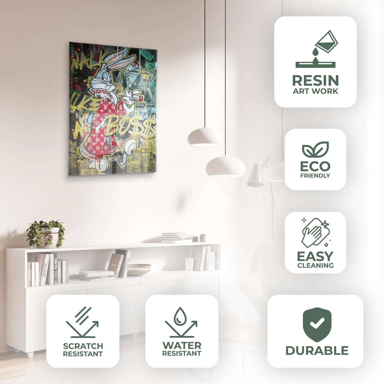 Boss Bunny Handcrafted Epoxy Resin Wall Art – Vibrant & Scratch Resistant Artwork For Home & Office | Unique, Durable & Modern Statement Décor photo for sale