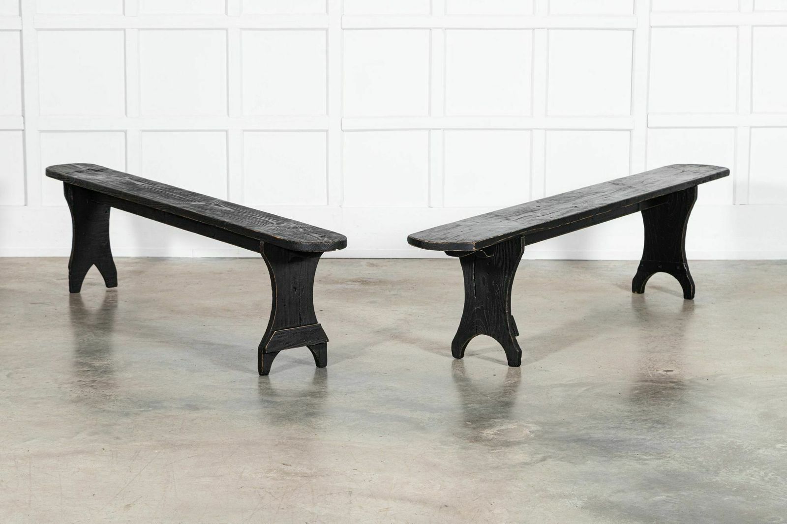 Pair 19thc French Oak & Pine Ebonised Benches