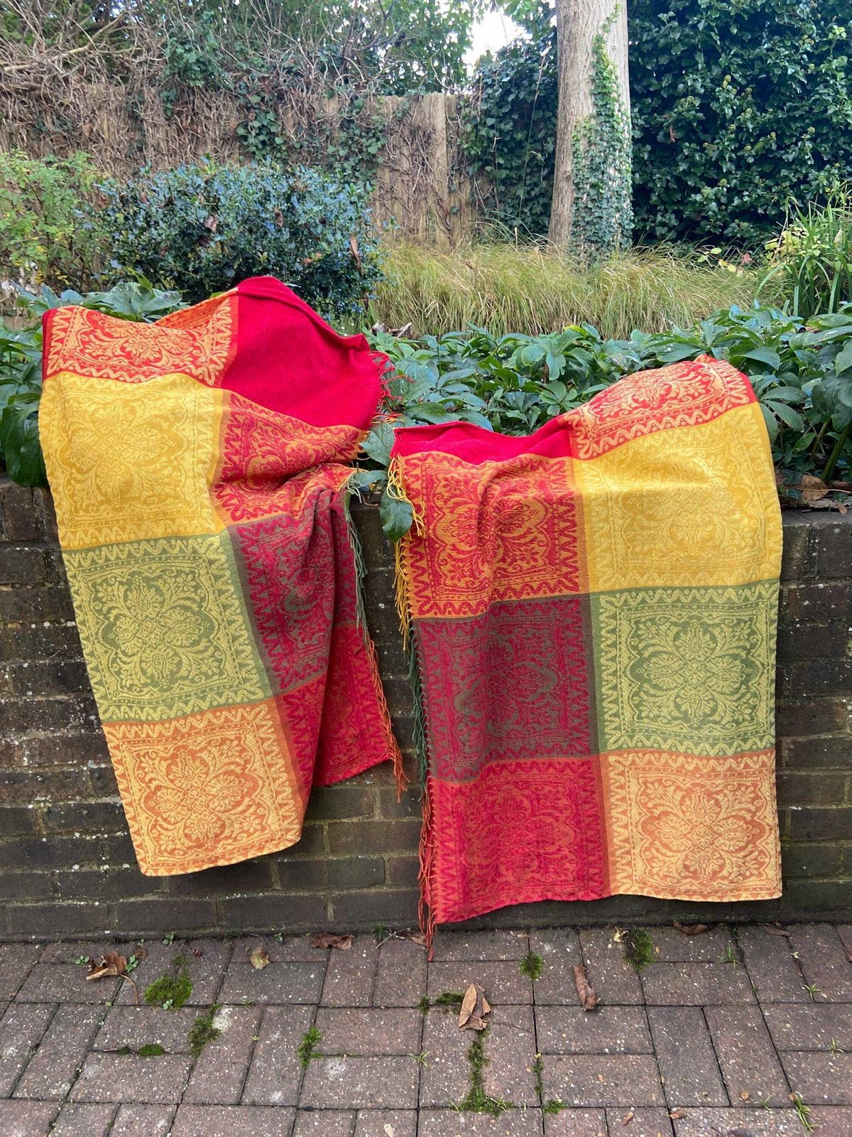 Vintage Pair Of Bold Colourful Vintage Throws (150cm X 126cm Each)